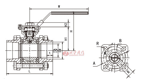 高平臺(tái)3片式球閥結(jié)構(gòu)圖